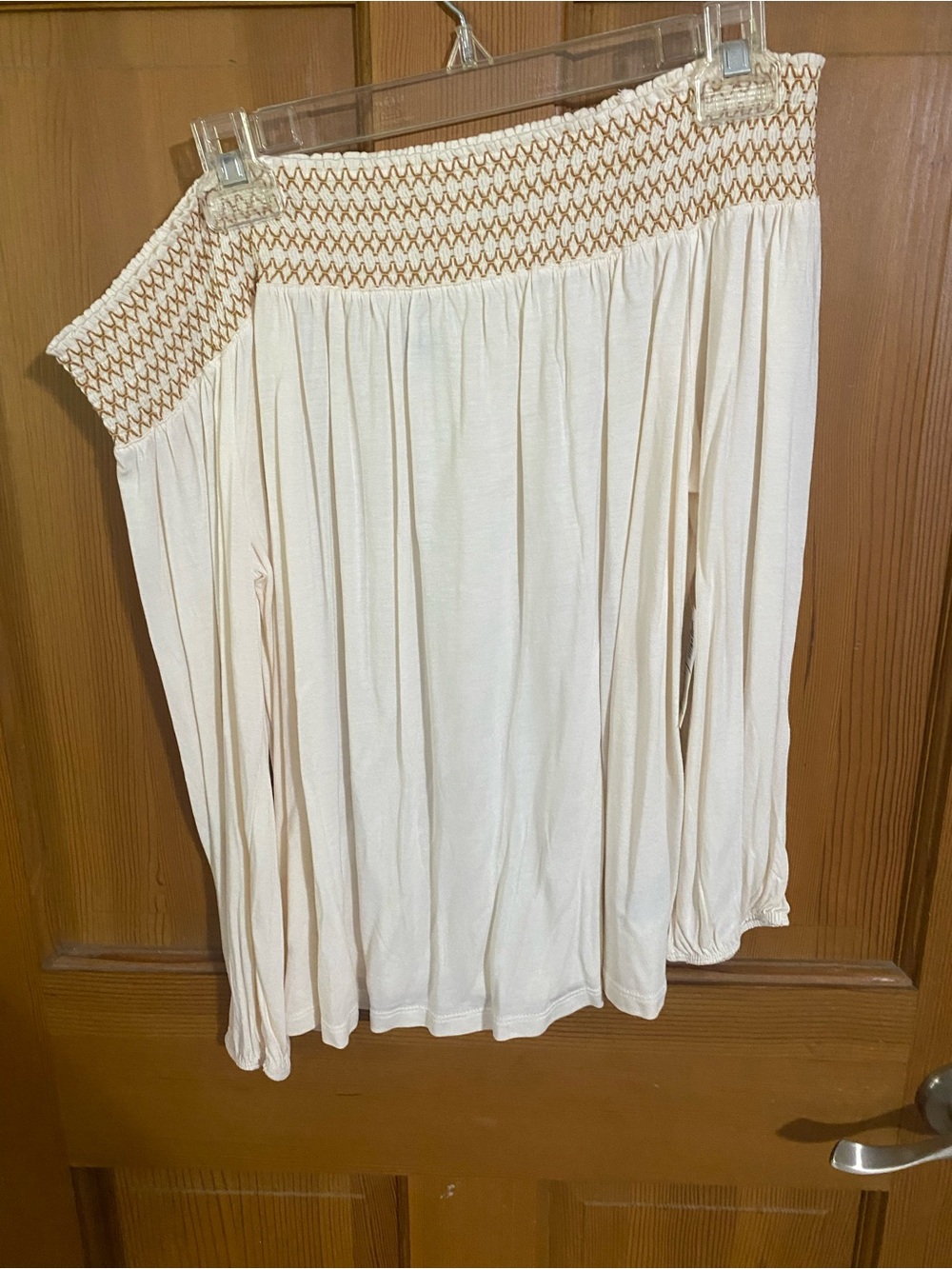 Off-Shoulder Cream Smocked Waist Women's Top